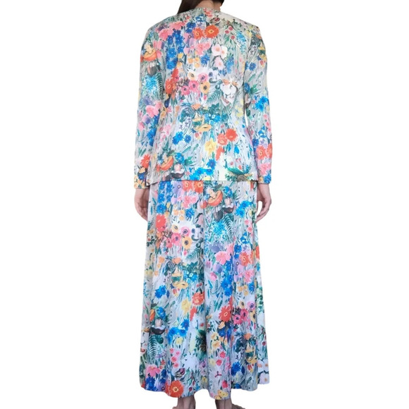 Vintage Yves Jennet 1970's Mushroom Floral Print 2 Piece Maxi Dress Size Small - Picture 5 of 16